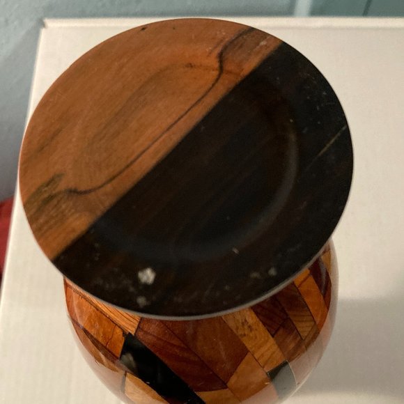 VTG Hand Turned Studio Marquetry Wooden Vase-7.25" H-Multicolored Patterns-VGUC - Picture 5 of 10